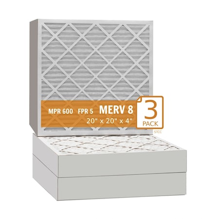 Purolator 20x20x4 Pleated Air Filter, MERV 8, 3 PK 20x20x4x1 KP (3 Pack)